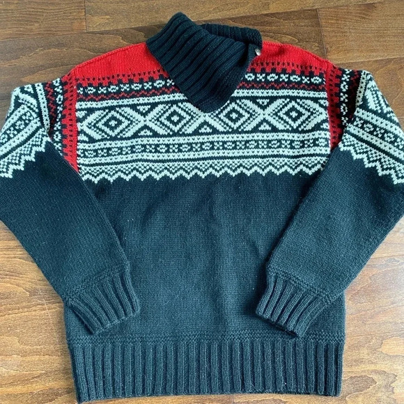 Ralph Lauren Sweater Women’s Medium Aztec Pattern 10% Lambswool Hand Knit - Picture 1 of 7